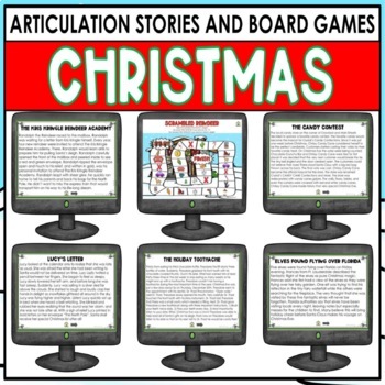 Preview of Christmas Speech Therapy Articulation Stories and Games BOOM CARDS