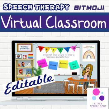 Preview of Speech Therapy Bitmoji Virtual Classroom, multiple rooms, editable