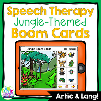Preview of No Print Speech Therapy Boom Cards for Teletherapy | Jungle