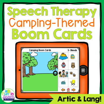 Preview of No Print Speech Therapy Boom Cards | Camping | Summer