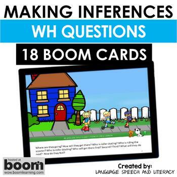 Preview of Spring Speech Therapy Picture Scene Boom Cards for Inferences, WH Questions
