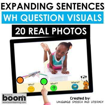 Preview of Speech Therapy Boom Cards, Real Photo Scenes, WH Questions, Increase MLU 