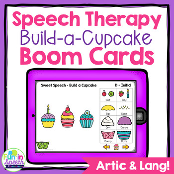 Preview of Build a Cupcake No Print Speech Therapy Boom Cards | Teletherapy Activity
