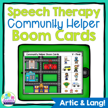 Preview of No Print Speech Therapy Boom Cards | Community Helpers
