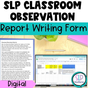 Preview of Speech Therapy Classroom Observation Forms IEP Screening Report Writing Template