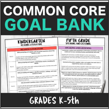 Preview of Speech Therapy Common Core Elementary Packet K-5th Grade Goal Bank Bundle
