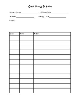 Preview of Speech Therapy Daily Note - Data Collection Tracking