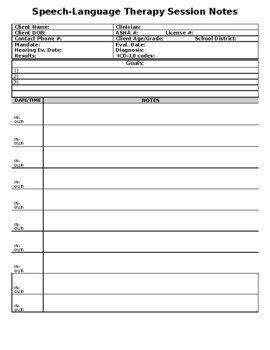 psychotherapy session notes template