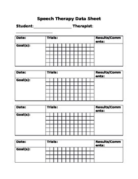 Preview of Speech Therapy Data Sheet