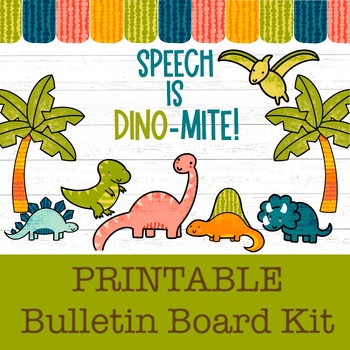 Preview of Speech Therapy Dinosaur Bulletin Board and Door Decor, Dino-mite Classroom Theme