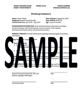 Preview of Speech Therapy Discharge Summary Template
