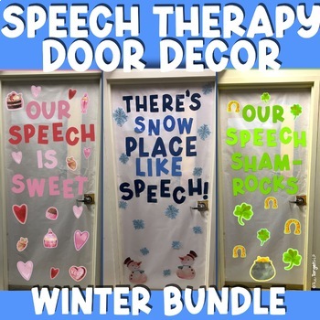Preview of Speech Therapy Door Decorations- Winter, Valentine's, & St. Patrick's Day Bundle