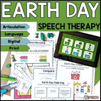 Preview of Speech Therapy Earth Day Activity - Articulation & Language, Print & Digital PDF