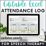 Speech Therapy Editable Attendance Sheet Tracker - Updates Yearly
