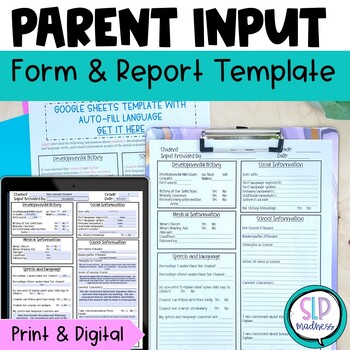 Preview of Parent Input IEP Form Questionnaire Speech Therapy Case History Report Template