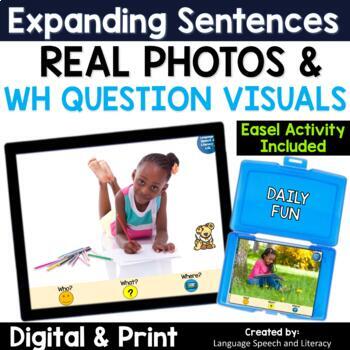 Preview of Spring Speech Therapy Expanding Sentences Real Photos & WH Questions Visuals