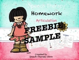 Speech Therapy FREE Homework Articulation September Sample