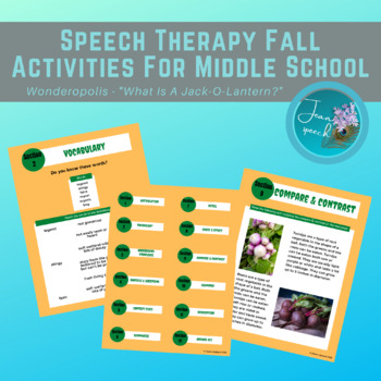 Preview of Speech Therapy Fall Activities for Middle School