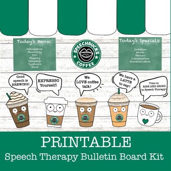 Preview of Speech Therapy Speechbucks Coffee Shop Bulletin Board and Door Decor Kit, SLP