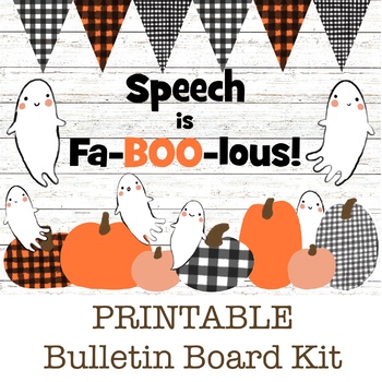 Preview of Speech Therapy Fall Halloween Bulletin Board, Wall Art, Classroom and Door Decor