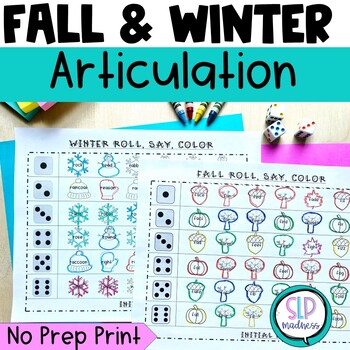 Preview of Speech Therapy Fall Winter Articulation Worksheets Bundle l  Speech Sound Game