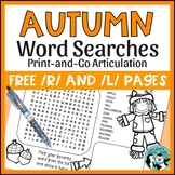 FREE Speech Therapy Fall Word Searches for Articulation