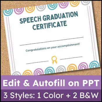 Preview of Speech Therapy Graduation Certificates & Awards - Edit and Autofill Names in PPT