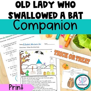 Preview of Speech Therapy Halloween Activities  l There Was an Old Lady Who Swallowed a Bat