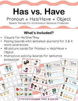 Preview of Speech Therapy: Has/Have (Pronoun + has/have + object) sentence production! MLU