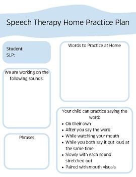 Preview of Speech Therapy Home and Classroom Practice Blank