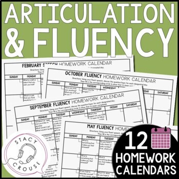 Preview of Speech Therapy Homework Calendars Articulation Carryover Activities Fluency