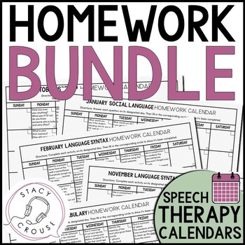 Preview of Speech Therapy Homework Calendars BUNDLE Middle School High School