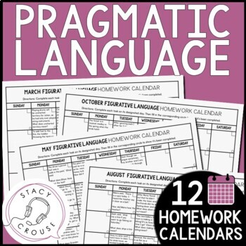 Preview of Speech Therapy Homework Calendars Pragmatic Language Middle School High School