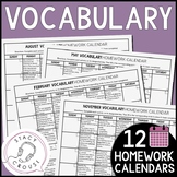 Speech Therapy Homework Calendars Vocabulary Middle School