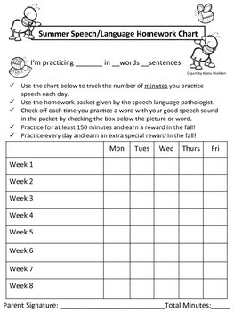 therapy speech homework chart subject