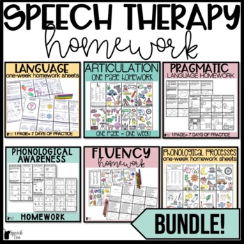 Preview of Speech Therapy Homework Color Sheets BUNDLE