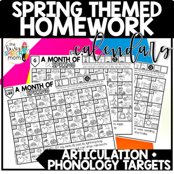 Preview of Spring Speech Therapy Homework Calendar, PRINT & GO