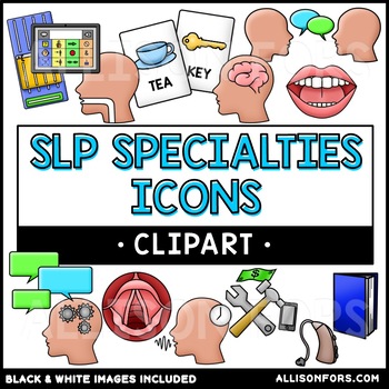 Preview of Speech Therapy Icons Clip Art for Articulation, Language, Fluency, etc
