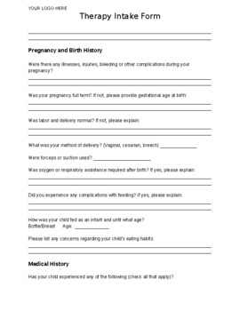 Speech Therapy Intake Form by Brianna Lopez | TPT