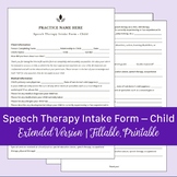 Speech Therapy Intake Form - Child, Extended Version | Fil