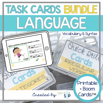 Preview of Speech Therapy Language Bundle Printable Task Cards + Boom Cards™️