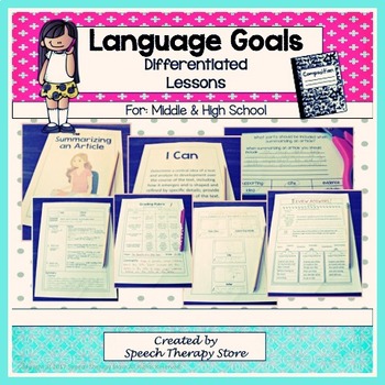 Preview of Speech Therapy Language Goals Secondary Grades: 5 Differentiated Lesson Plans