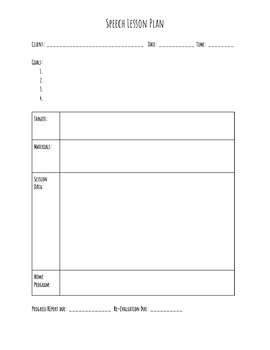 Preview of Speech Therapy Lesson Plan Template