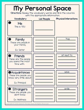 speech therapy life skills personal space differentiated lesson plans