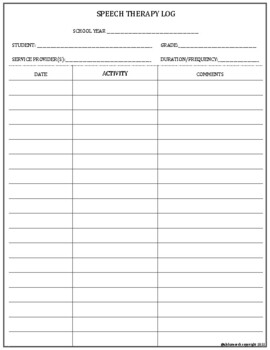 Speech Therapy Log For New School Year - Great Log For SLPs and SLPAs