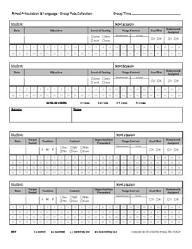 Preview of Speech Therapy: Mixed Articulation & Language Group Data CollectionSheet