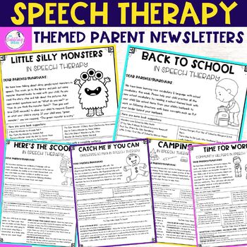 Preview of Speech Therapy Parent Newsletters for Monthly Themes - 27 included