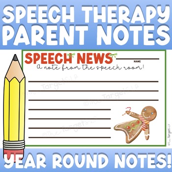 Preview of Speech Therapy Notes for Parents- Year Round Parent Communication Notes Chrismas