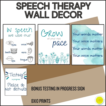 Preview of Speech Therapy Office Wall Decorations, SLP Art, Testing in Progress, Blue