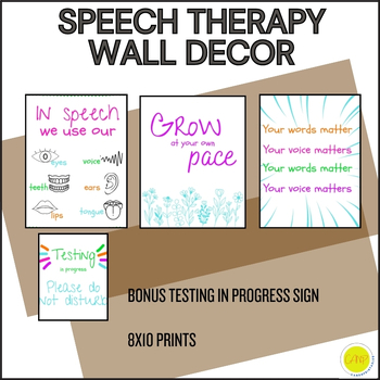 Preview of Speech Therapy Office Wall Decorations, SLP Art, Testing in Progress, Colorful